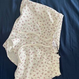 White Floral Waffle Short